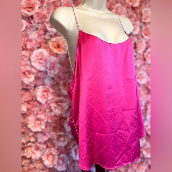 Victoria's Secret (XL) Hot Pink Polka Dot Polyester Tank Top w Spaghetti Straps - Picture 3 of 7